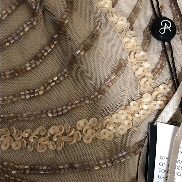 Adrianna Papell gold halter fully beaded gown - Picture 6 of 8